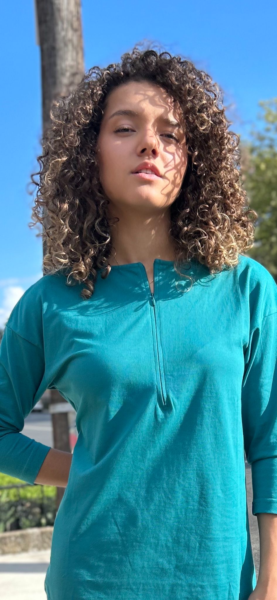 Year Round Zipper T-shirt - Teal